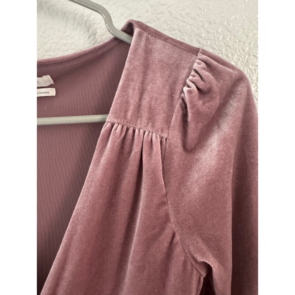Urban Outfitters Pink Velvet Wrap Romper Soft Girl Ruched Sleeve Mini XS EUC - Picture 6 of 9